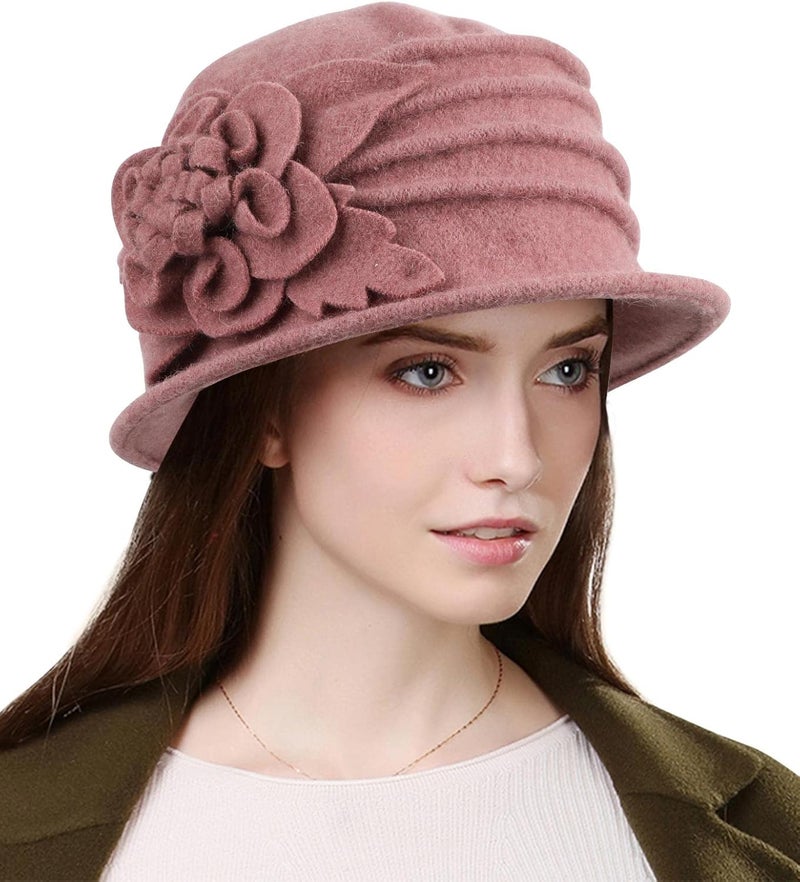 Sumolux Women Beret Hat French Vintage Floral Wool Dress Cloche Classic Winter Hat 1920s - Image 1